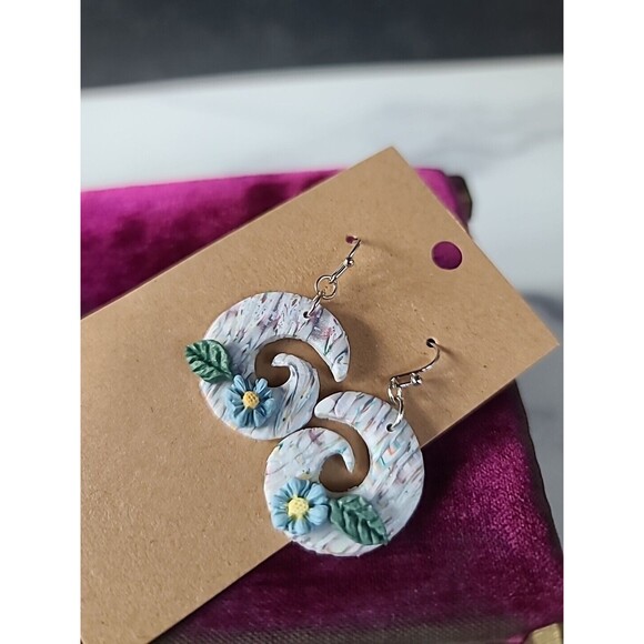 Polymer Clay Floral Dangling Earrings New - Picture 1 of 10